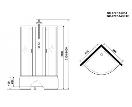 Душевая кабина Niagara NG-6707-14BKT 80х80 см, с прозрачными стеклами