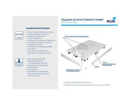 Душевой поддон RGW ST-Co 100х80 см, прямоугольный, искусственный камень, бетон/цемент